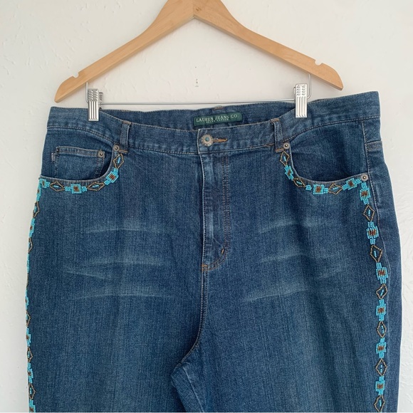 Lauren Ralph Lauren Vintage 90s Beaded Embossed Jeans Western Rodeo Aztec 18W - Picture 6 of 12